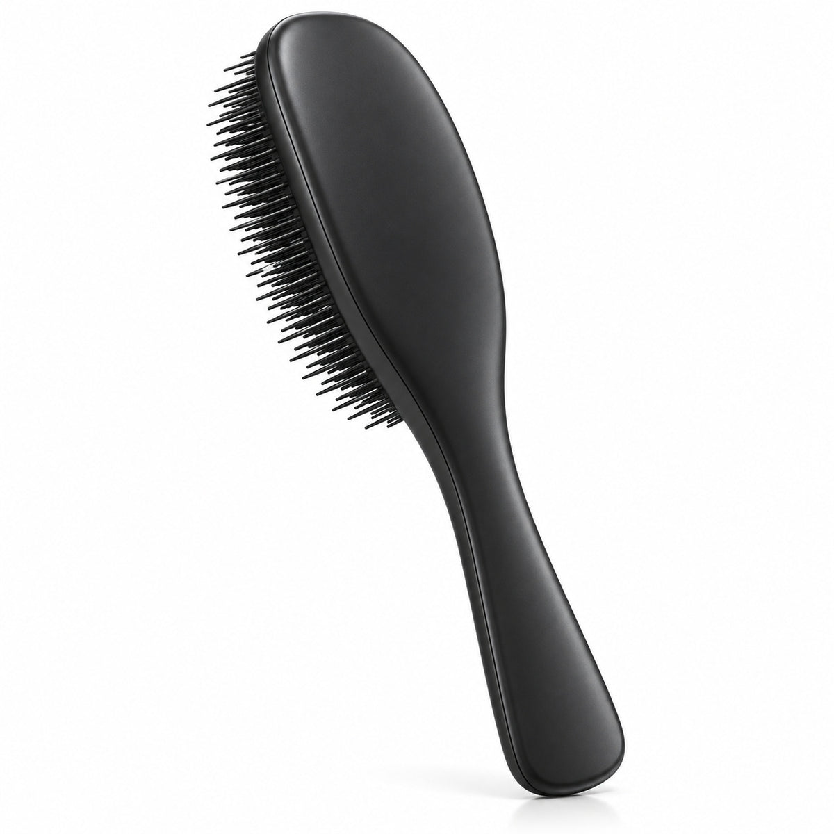 Black Knotty Brush detangling hair brush, back view on a white background