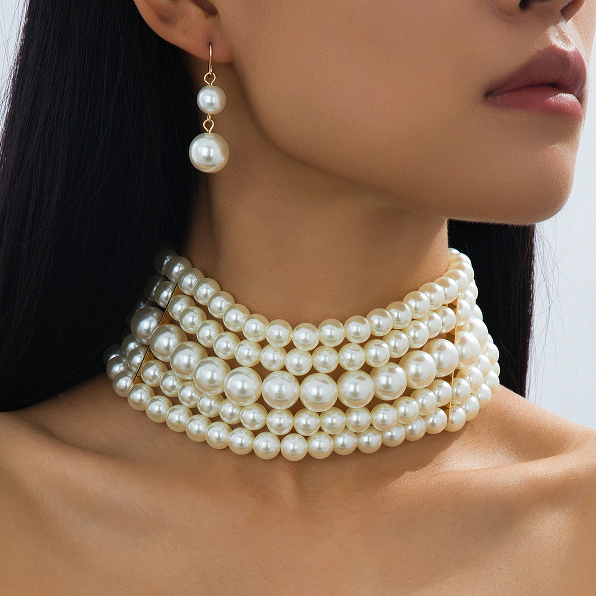 multi-layer pearl choker set