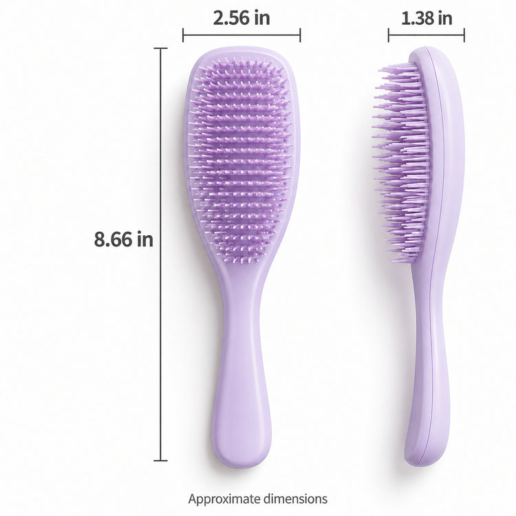 Knotty Brush detangling hair brush dimensions diagram showing 8.66 in length, 2.56 in width and 1.38 in thickness
