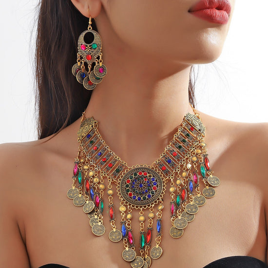 The Boho Bae Necklace & Earring Set — Vintage Palace Style Mixed Color Jewelry Set