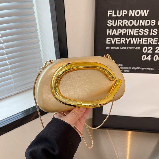 The Golden Hour Clutch- Oval Chain Evening Bag for Women
