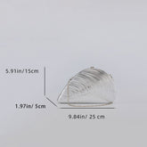 Silver shell acrylic clutch purse with dimension measurements, size guide view