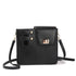 Black STAN Sack crossbody bag with lock buckle closure and adjustable shoulder strap, front view