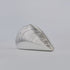 Silver ribbed shell acrylic clutch purse, side view on a light gray background