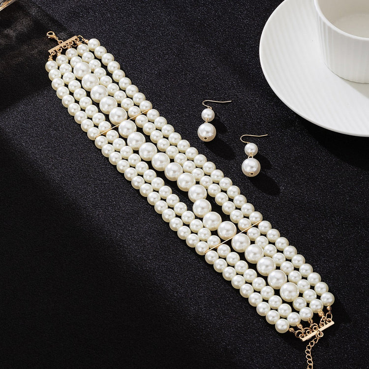 multi-layer pearl choker set