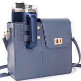 Navy blue crossbody purse with cup holder for 40oz tumbler